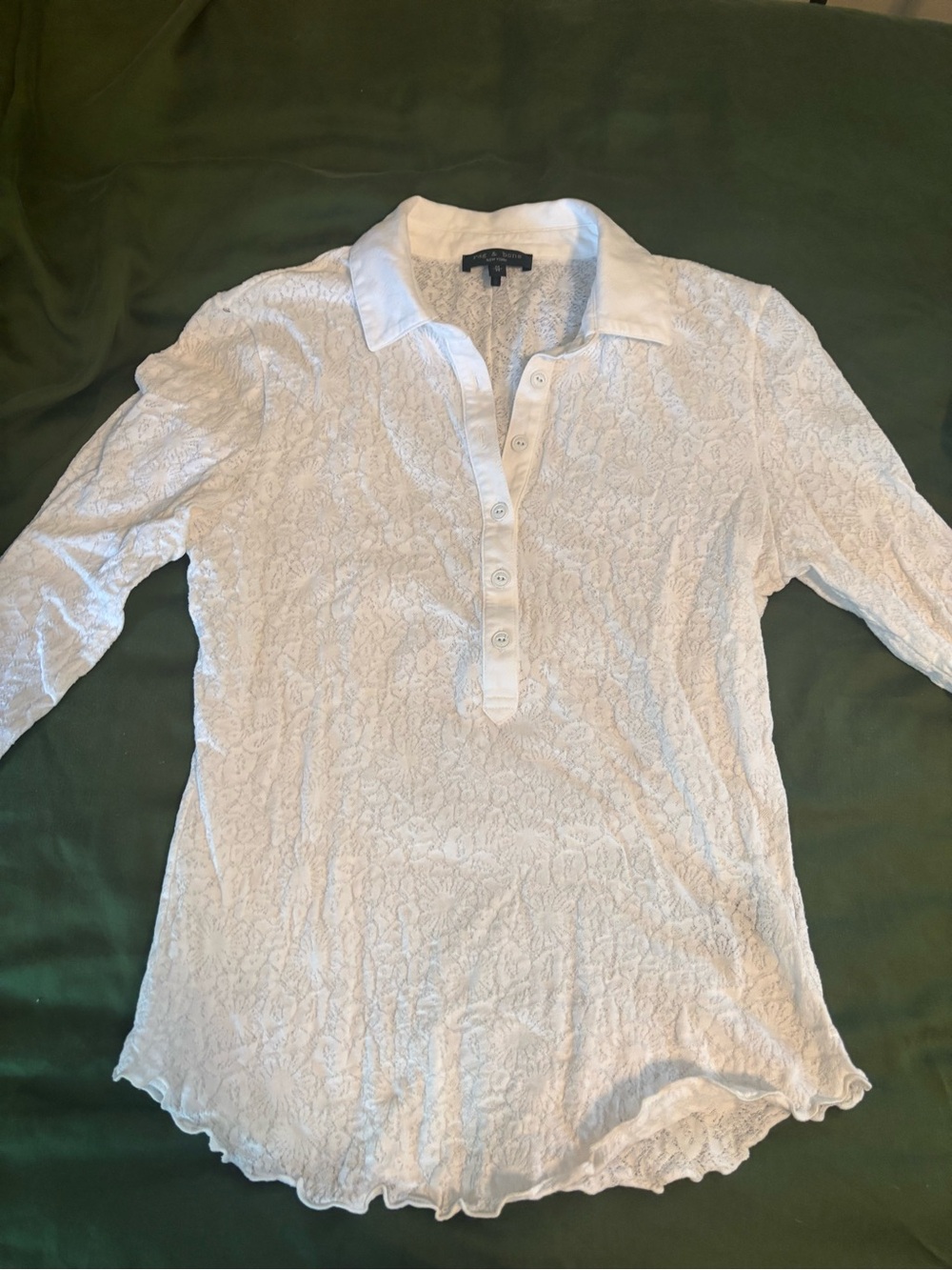 Rag and Bone White Lace Polo Tunic - Women's Collared Button-Up